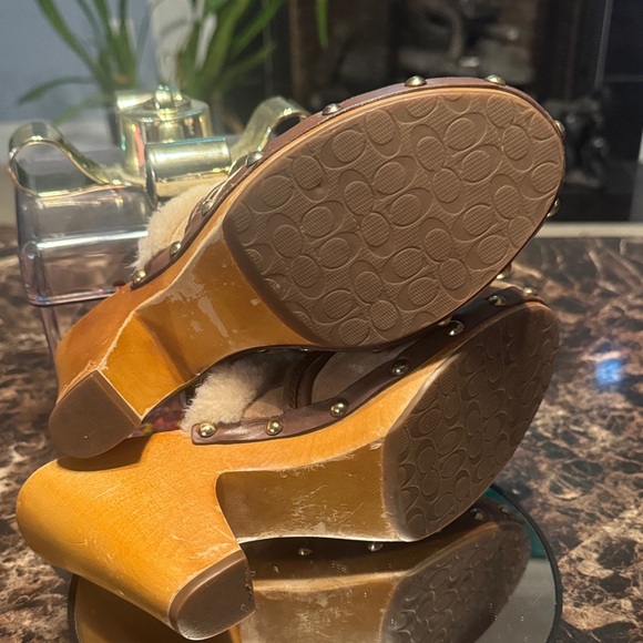 Coach Ivanka Women's Beige Fur Trim Wedge Mules - Size 8M - Picture 10 of 11